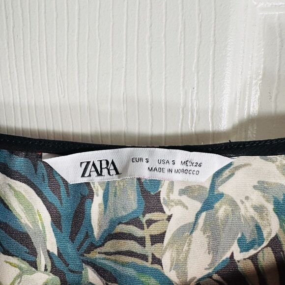 Zara Blouse Top Women's SZ S Floral Print Tropical Puff Sle Festival Chic Boho - Picture 7 of 10